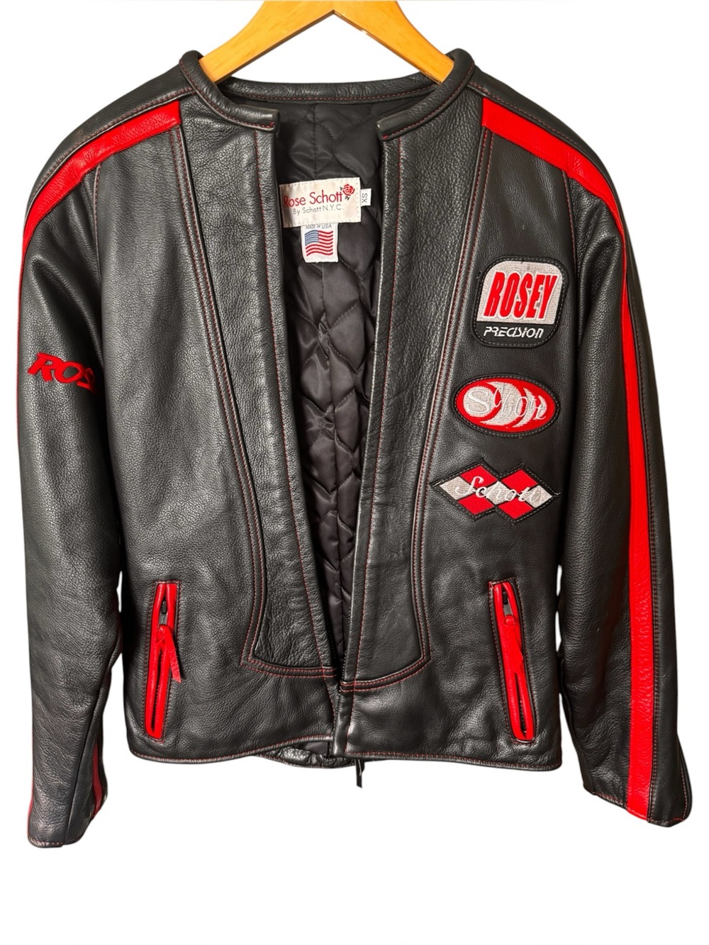 ♥️ OG Y2K Schott NYC Black Leather Racing Jacket with Red